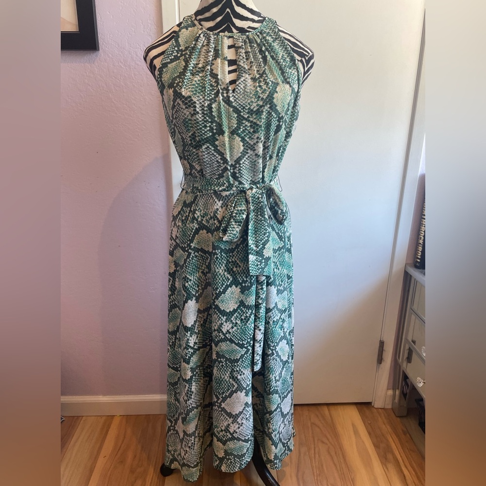 Tahari Arthur S. Levin Green Snake Skin Halter Dress